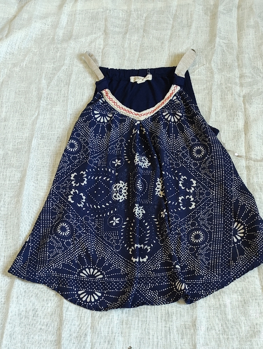 Rewind Navy Blue Bandana-Print Tank Top with Cream Straps